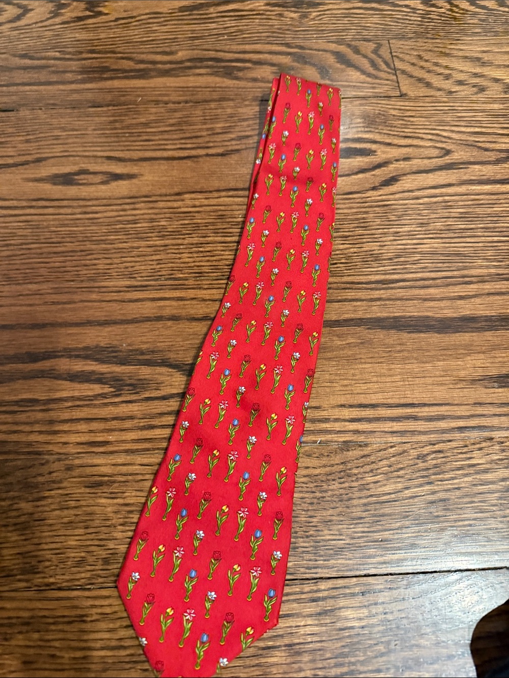 Salvatore Ferragamo Red Tie with Multicolor Floral Motif